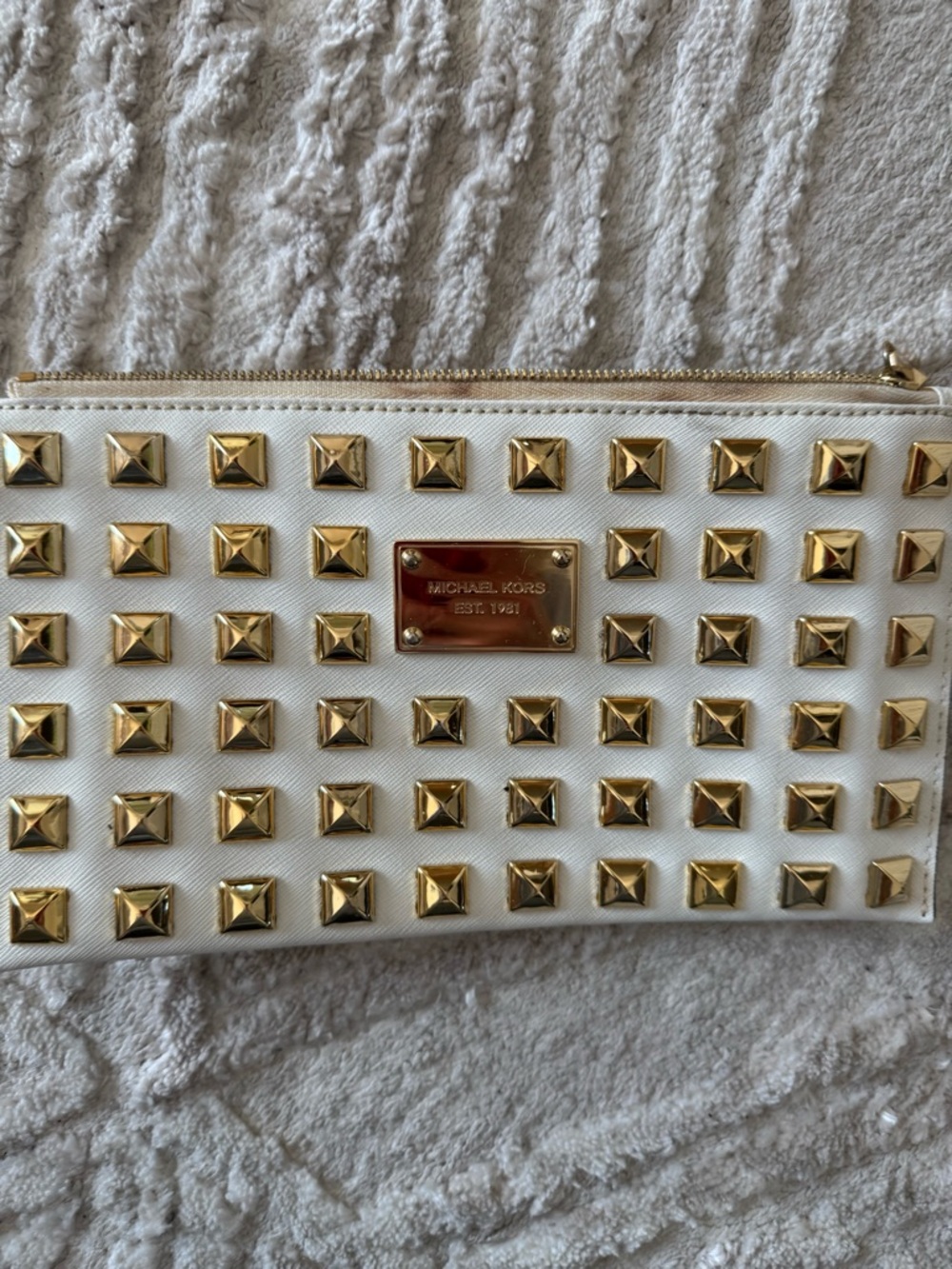 Michael Kors White Wristlet Clutch with Gold Studs - Picture 2 of 4